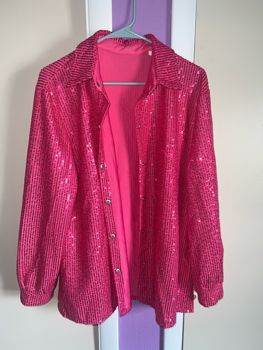 Sequin Button-Front Pink Jacket - Women
